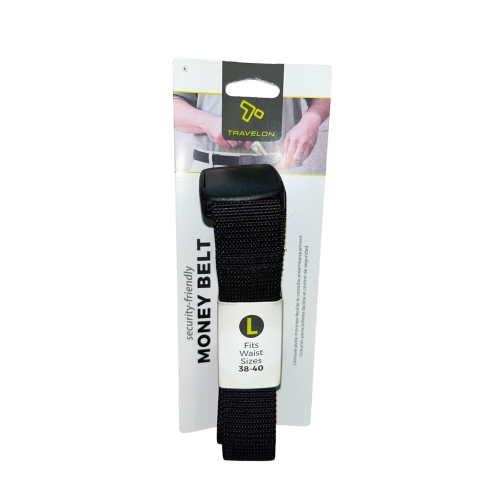 Travelon Money Belt Security Friendly Black L 38-40 Hidden Zipper Pocket NEW